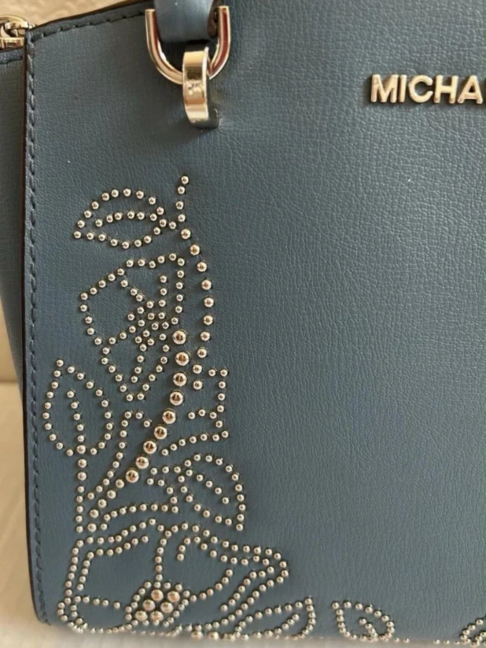 Michael Kors Ellis Small Convertible Leather Shoulder Bag - Denim Blue - Picture 4 of 10